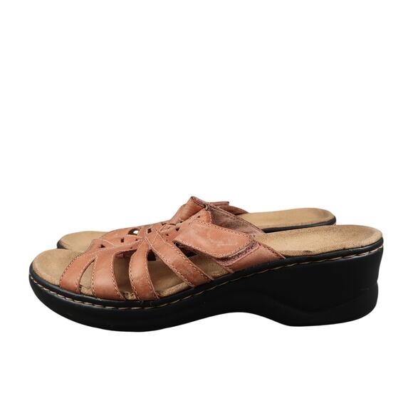 Clarks Shoes Womens 10 Sandals Bendables Leather Adjustable Straps Wedge Comfort - Picture 3 of 11
